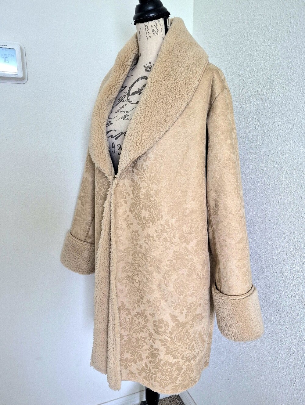 Soft Surroundings Misha Long Penny Lane Faux Suede Shearling Jacquard Coat 1X - Picture 9 of 16